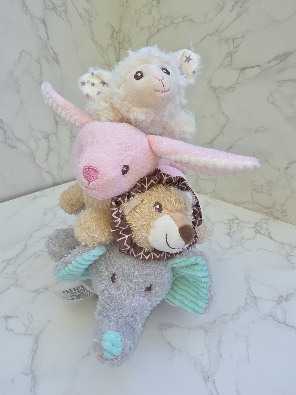 Plush Stackable Small Pet Toy Set - Pink, Gray, Cream, Brown